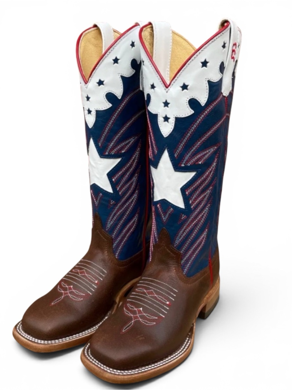 Anderson Bean Kids Roscoe Leather Cowboy Boots White Patriotic Star Design Sz 5